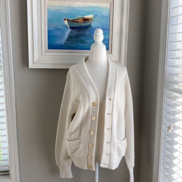 Vintage Sweaters - Vintage Orlon Campus Cream Cardigan Knit Pocket Sweater